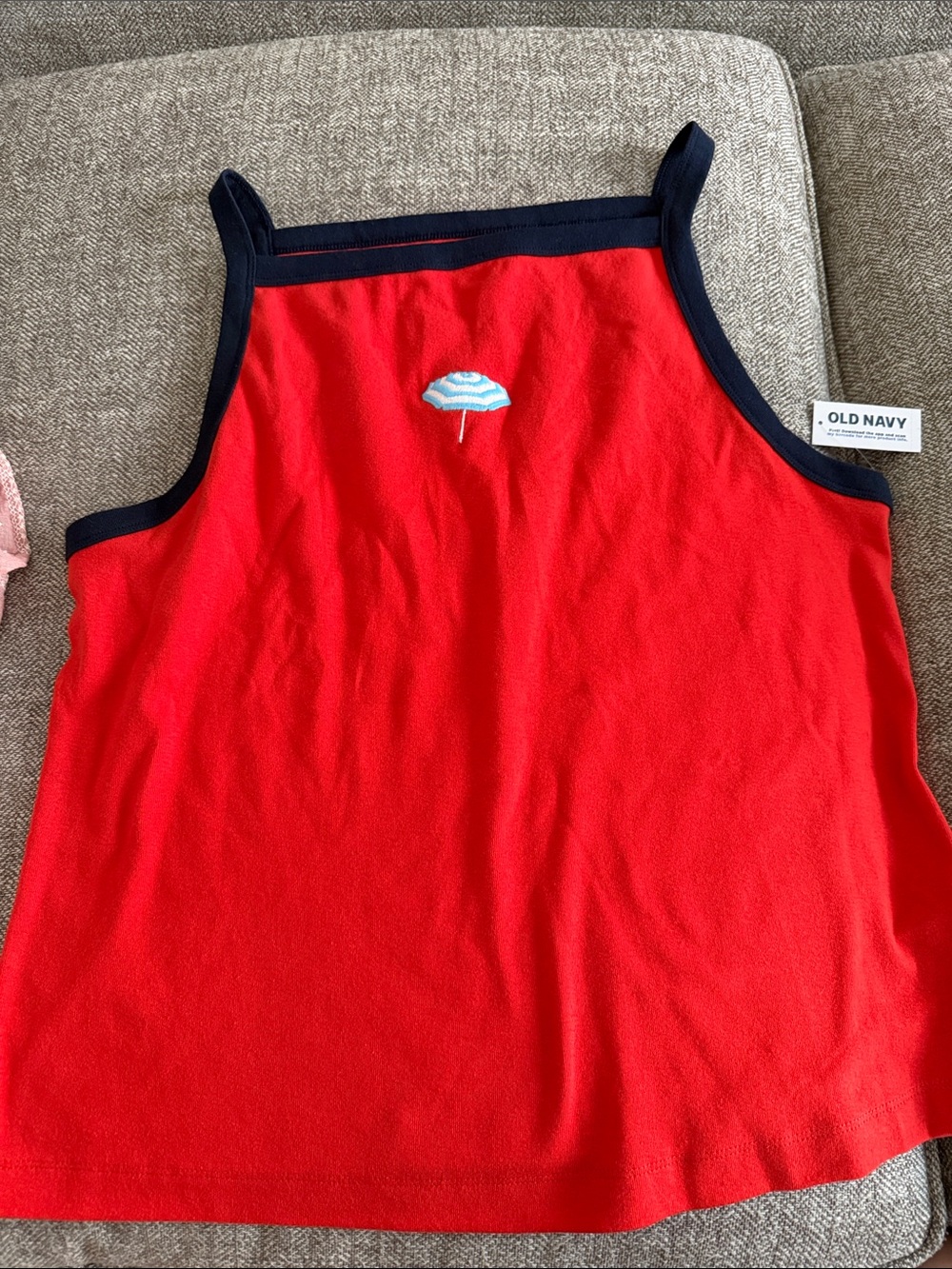 NWT Old Navy Red Tank with Navy Trim and Blue Umbrella Accent